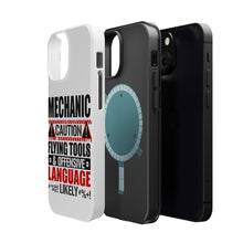 DistinctInk ToughCase for Apple iPhone, Compatible with MagSafe Charging - Mechanic Flying Tools & Offensive Language