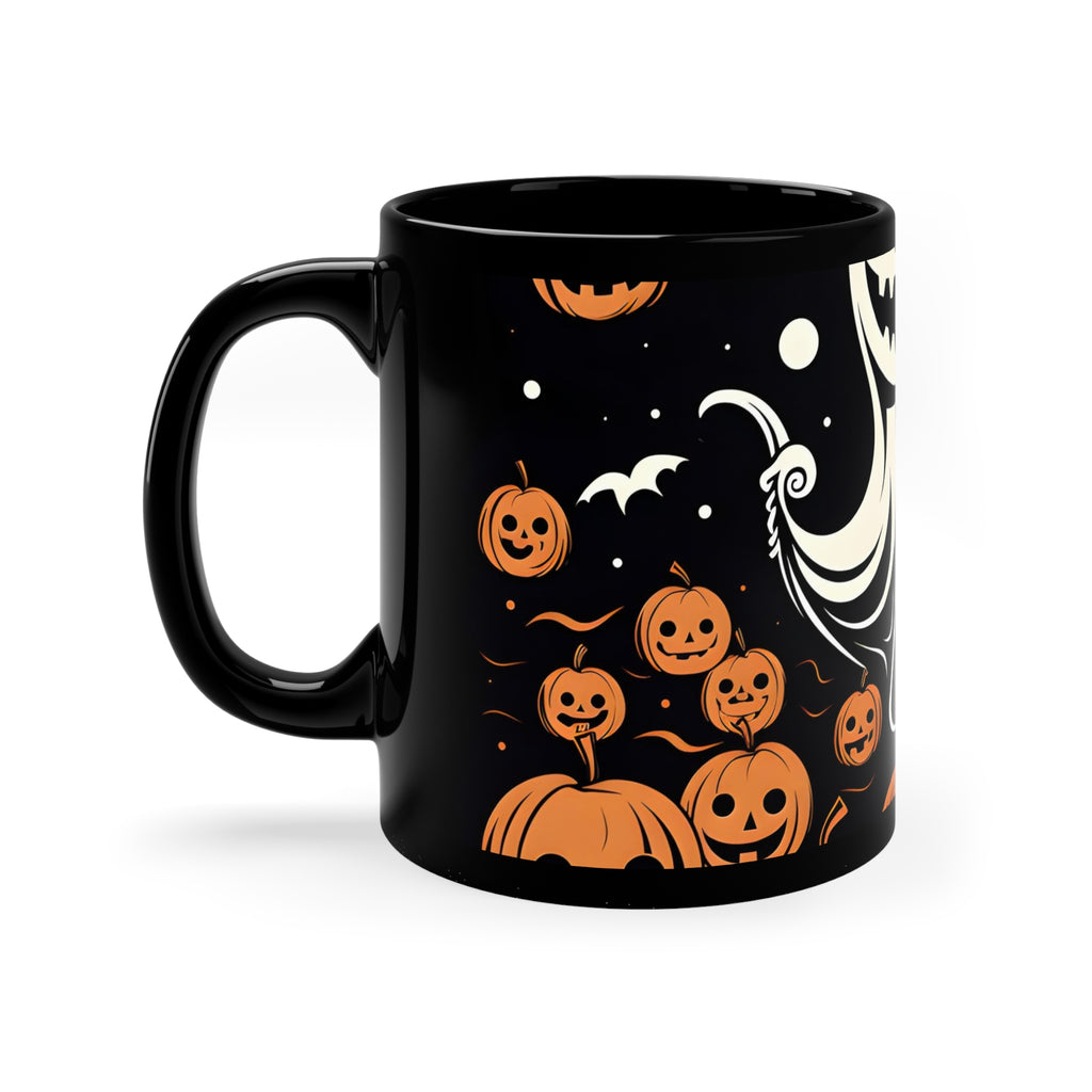 Black Coffee Mug - Ghost Skeleton Cartoon Pumpkins for Halloween, view 2