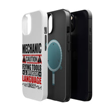 DistinctInk ToughCase for Apple iPhone, Compatible with MagSafe Charging - Mechanic Flying Tools & Offensive Language