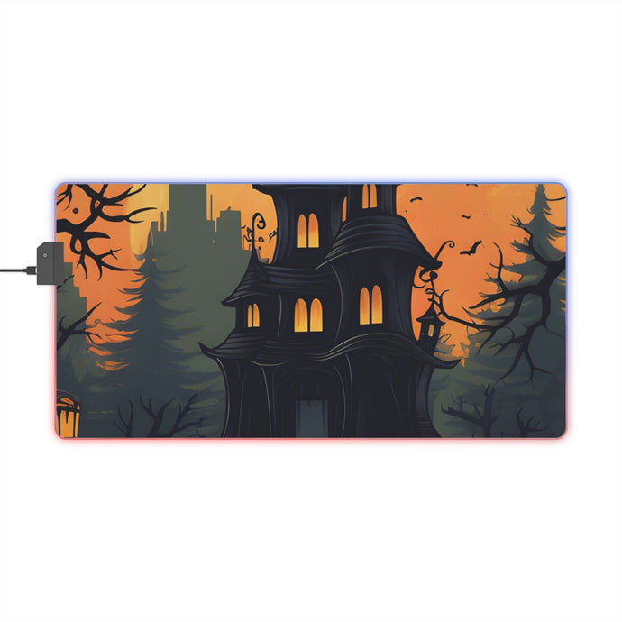DistinctInk LED Gaming Mouse Pad with Spooky Trick or Treating Design for Halloween