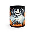 Black Coffee Mug - Spooky Skeletal Pumpkin Patch for Halloween