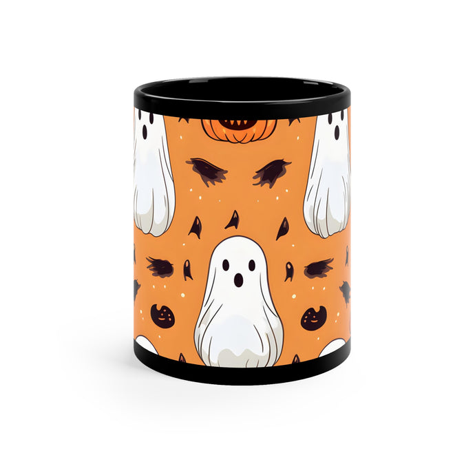 DistinctInk Black Coffee Mug - Ghost Skeleton Cartoon Pumpkin for Halloween