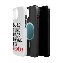 DistinctInk ToughCase for Apple iPhone, Compatible with MagSafe Charging - Build Tune Race Break Fix Repeat