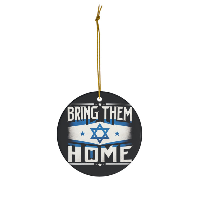 DistinctInk Hanging Ceramic Christmas Tree Ornament Charm with Gold String - Great Gift/Present - 2 3/4 inch Diameter - Bold Unity - Bring Them Home