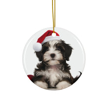 DistinctInk Hanging Ceramic Christmas Tree Ornament with Gold String - Great Gift/Present - 2 3/4 inch Diameter - Havanese Puppy Design