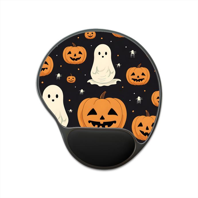 DistinctInk Mouse Pad with Wrist Rest  with Spooky Skeleton Pumpkin Patch Design for Halloween