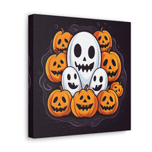 DistinctInk Canvas Wall Art with Skele-Pumpkin Ghost Pattern for Halloween
