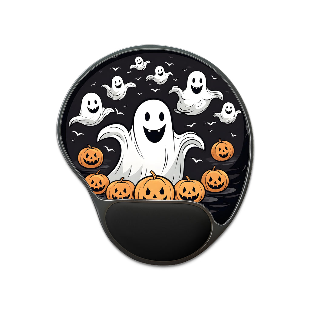 Mouse Pad with Wrist Rest with Skeletal Ghostly Pumpkin Patch Design for Halloween