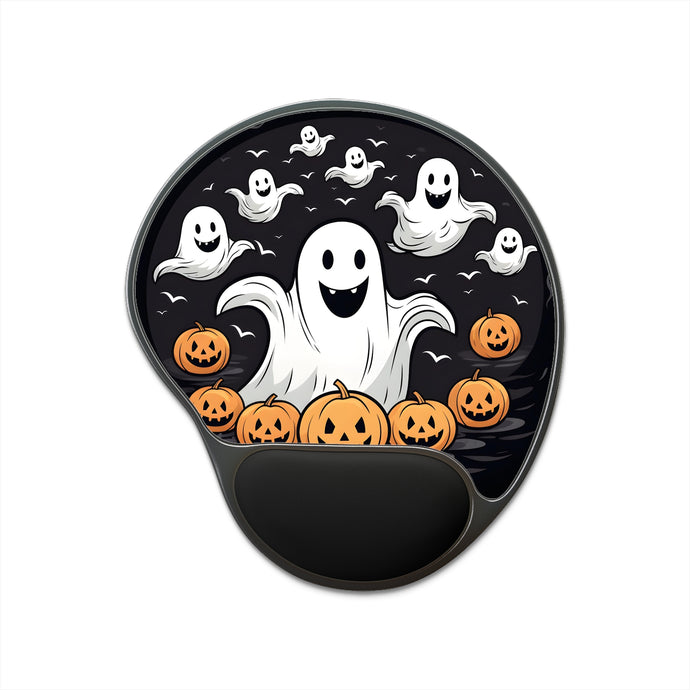 DistinctInk Mouse Pad with Wrist Rest  with Skeletal Ghostly Pumpkin Patch Design for Halloween