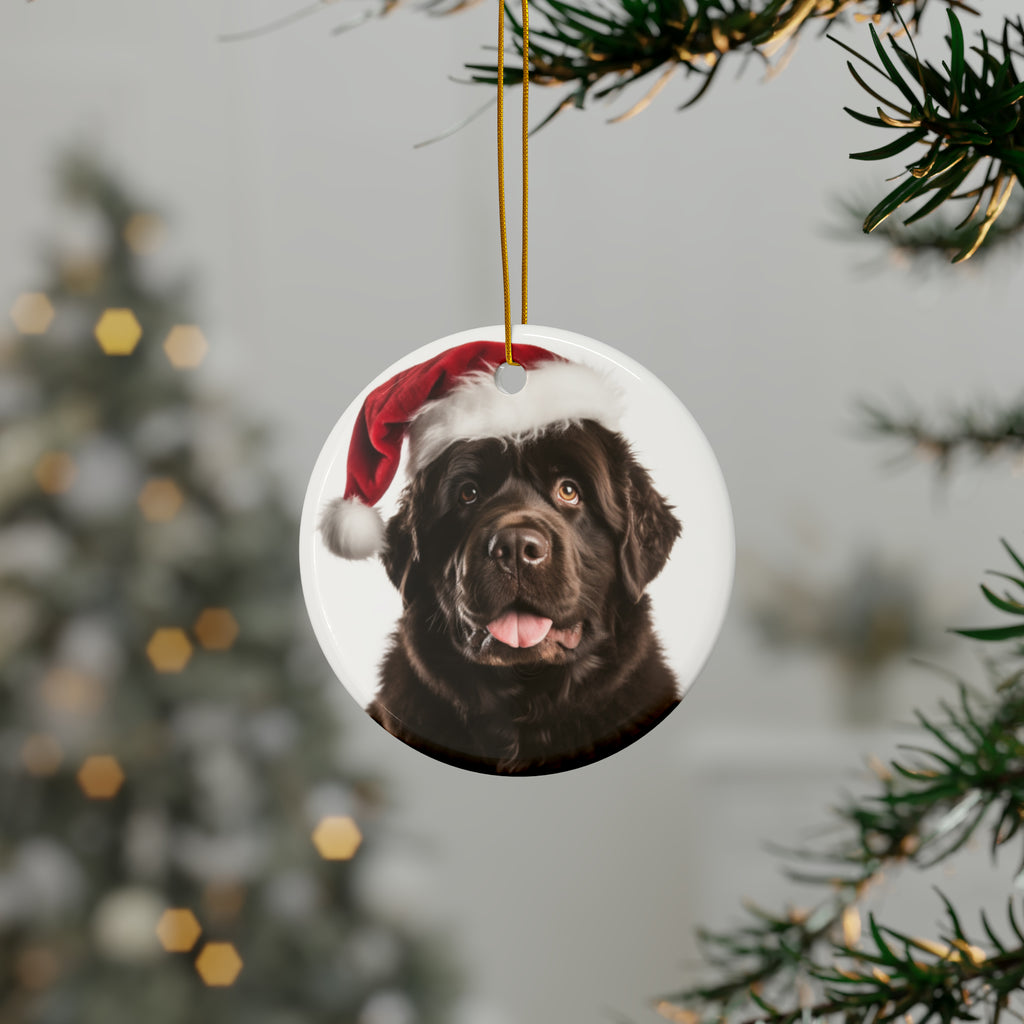 Hanging Ceramic Christmas Tree Ornament with Gold String - Newfoundland Design, view 3