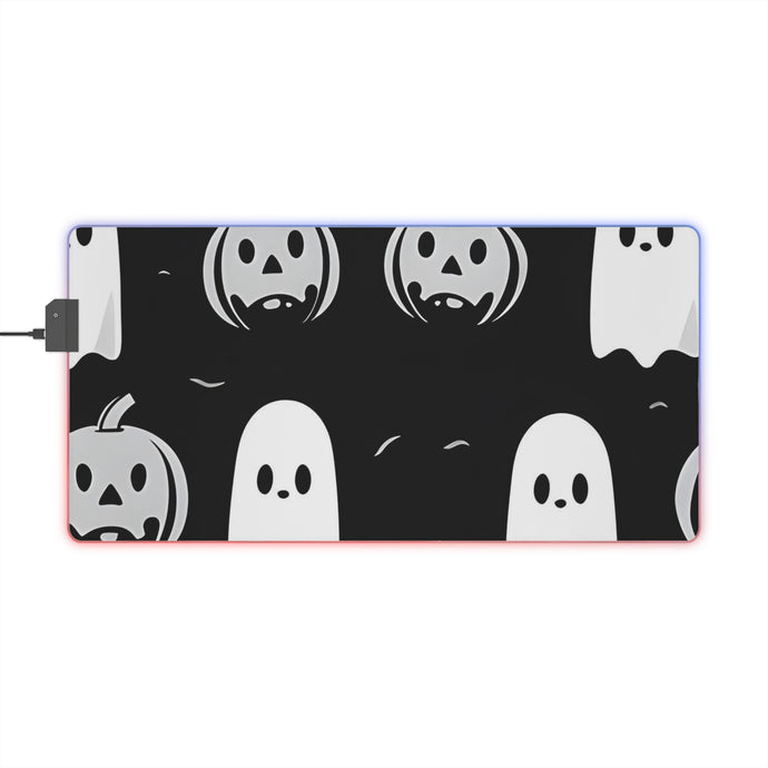 DistinctInk LED Gaming Mouse Pad with Skeletal Ghostly Pumpkin Mania Design for Halloween