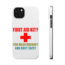 DistinctInk ToughCase for Apple iPhone, Compatible with MagSafe Charging - First Aid Kit - Whiskey & Duct Tape