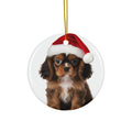 Hanging Ceramic Christmas Tree Ornament with Gold String - English Toy Spaniel Puppy Design