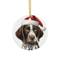 Hanging Ceramic Christmas Tree Ornament with Gold String - Pointer Puppy Drawing Design