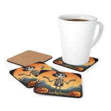 DistinctInk (Set of 4) Corkwood Coasters with Skelefun HalloweenDesign for Halloween