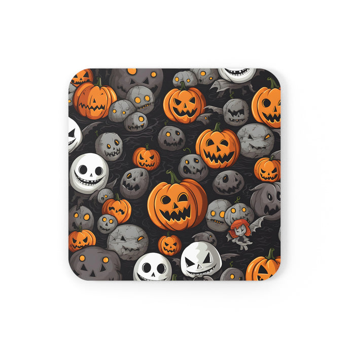 DistinctInk (Set of 4) Corkwood Coasters with Haunted Harvest TimeDesign for Halloween