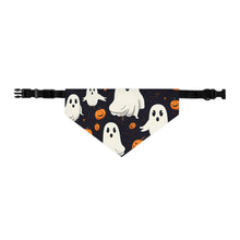 DistinctInk Adjustable Pet Banana Collar with Ghost Skeleton Pumpkin Cartoon Design for Halloween