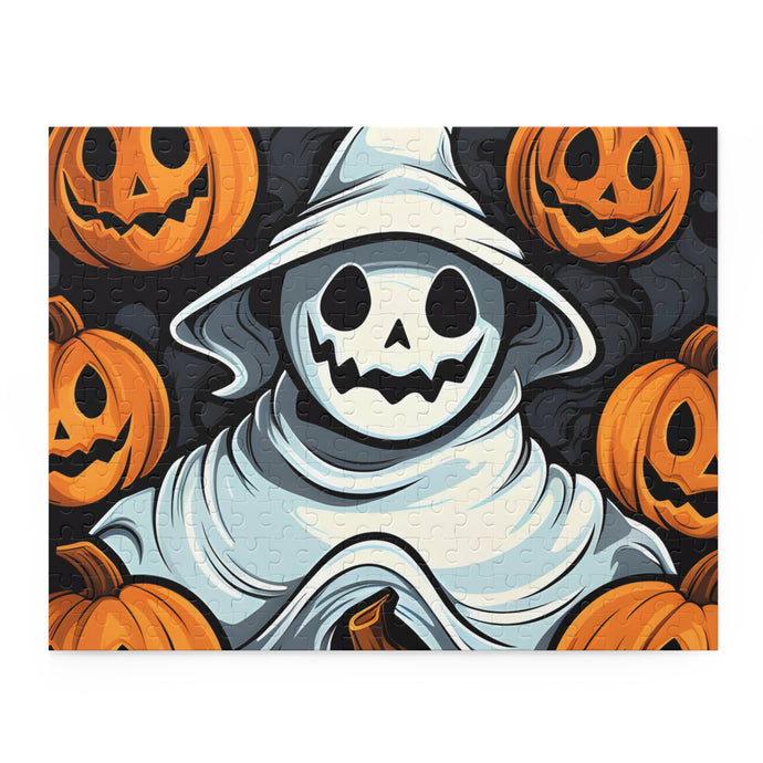 DistinctInk Jigsaw Puzzle with Spooky Skeletal Pumpkin Patch Design for Halloween