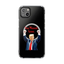 DistinctInk Clear Case for Apple iPhone, Compatible with MagSafe – Trump ‘You Missed, Loser’ Cartoon Design