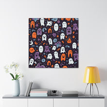DistinctInk Canvas Wall Art with Skeletal Ghostly Pumpkins for Halloween