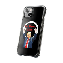 DistinctInk Clear Case for Apple iPhone, Compatible with MagSafe – Trump ‘You Missed, Loser’ Cartoon Design