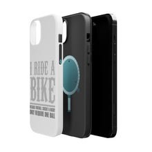 DistinctInk ToughCase for Apple iPhone, Compatible with MagSafe Charging - I Ride Bike - Sports Only Require 1 Ball