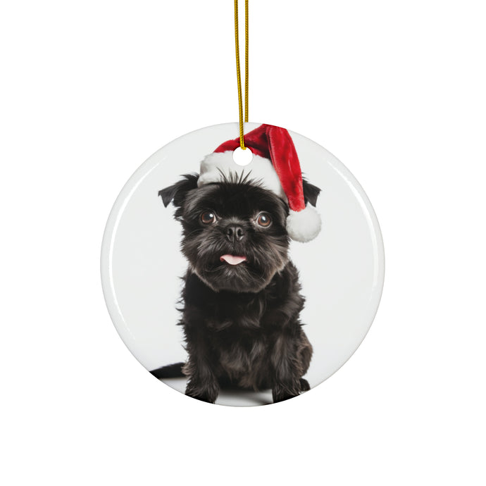 DistinctInk Hanging Ceramic Christmas Tree Ornament with Gold String - Great Gift/Present - 2 3/4 inch Diameter - Affenpinscher Design