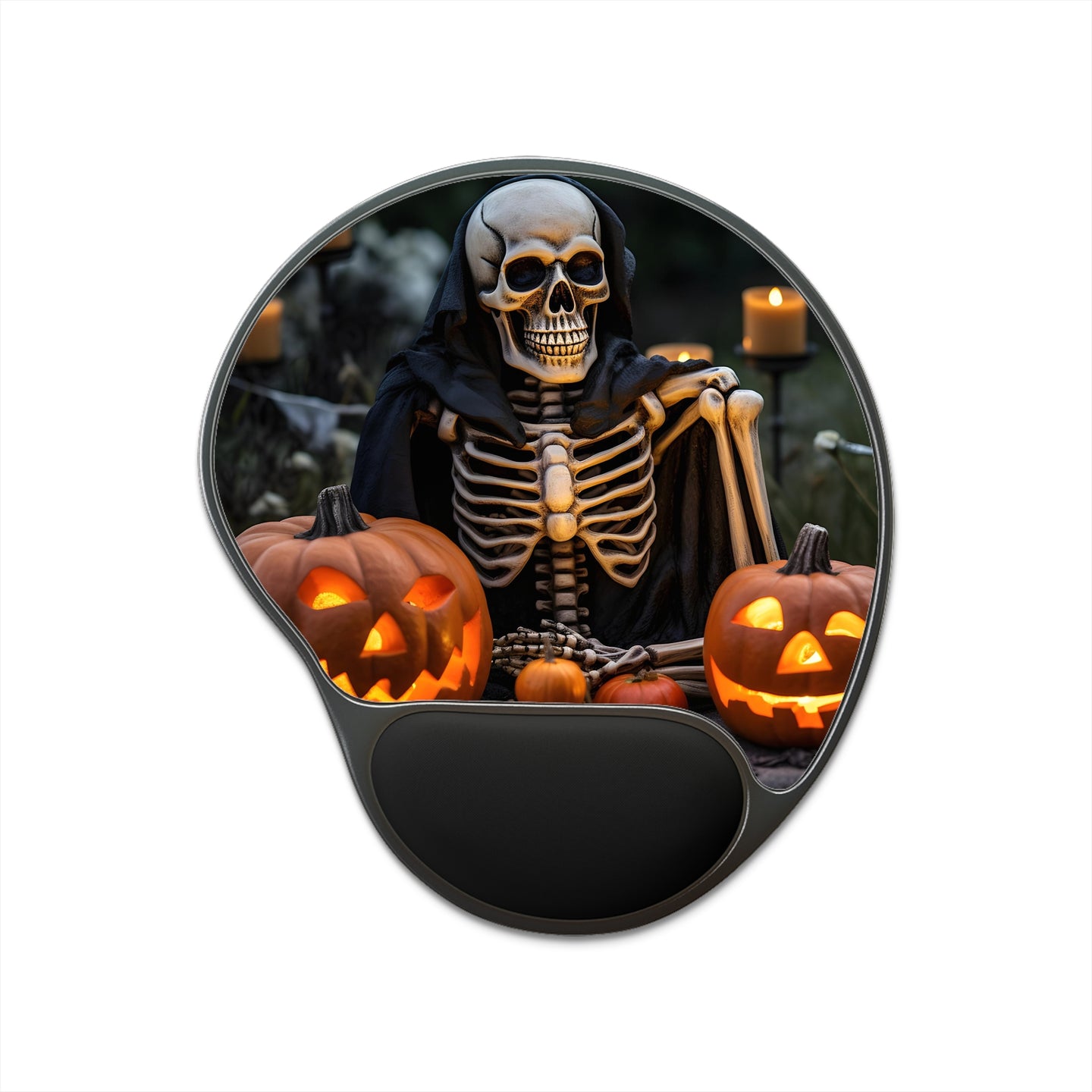 DistinctInk Mouse Pad with Wrist Rest  with Skellington's Spooky Soiree Design for Halloween