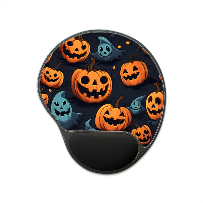 DistinctInk Mouse Pad with Wrist Rest  with Nightly Fright of Bats and Ghouls Design for Halloween