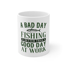 DistinctInk Glossy White Coffee / Tea Mug - Bad Day Fishing is a Good Day