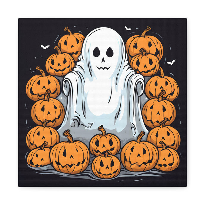 DistinctInk Canvas Wall Art with Skeletal Ghostly Pumpkins for Halloween