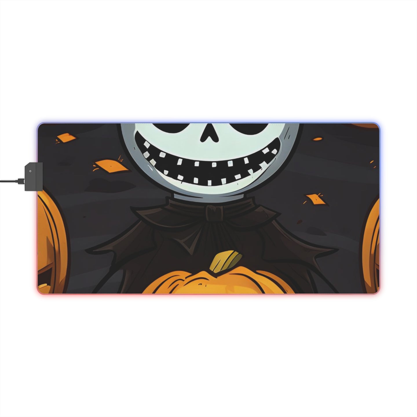 DistinctInk LED Gaming Mouse Pad with Ghastly Skeleton Pumpkins Design for Halloween