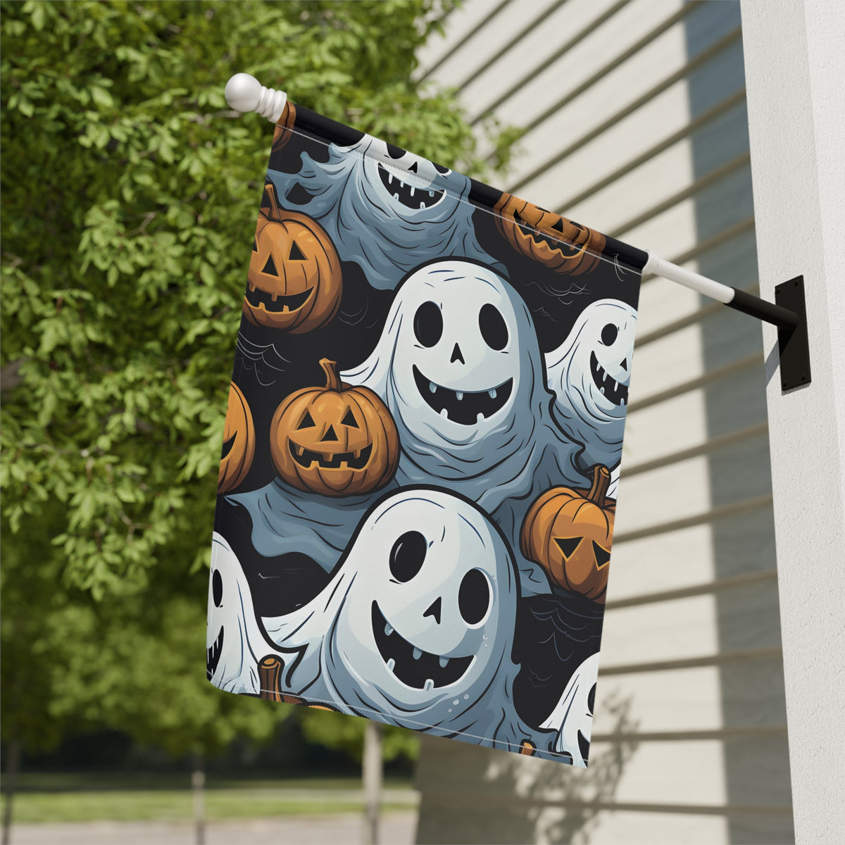 Garden & House Banner / Flag with Ghoulish Ghostbusters and Pumpkins Design for Halloween, view 10