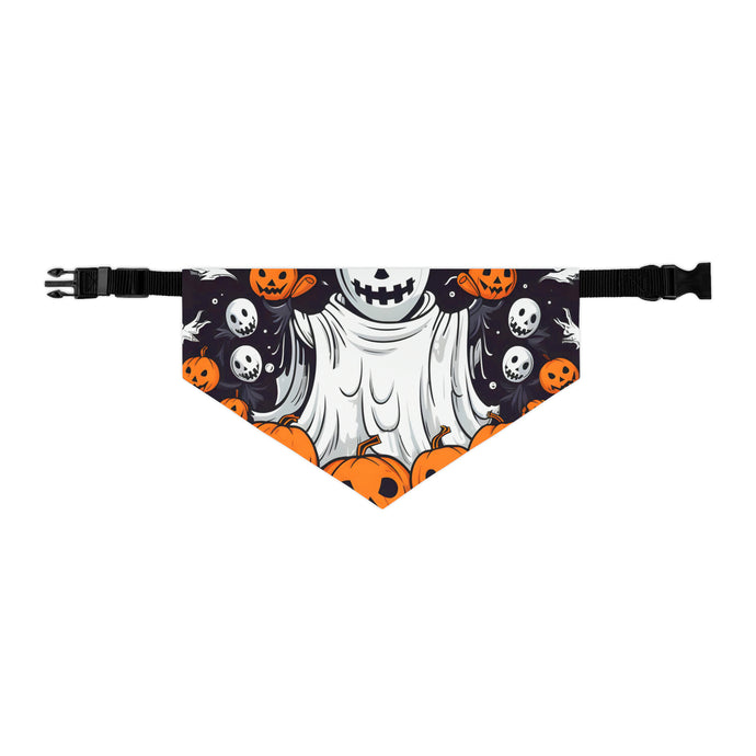 DistinctInk Adjustable Pet Banana Collar with Ghost Skeleton Pumpkins Design for Halloween