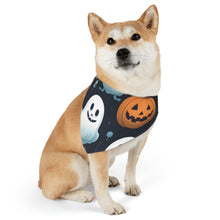 DistinctInk Adjustable Pet Banana Collar with Ghastly Skeleton Pumpkin Patch Design for Halloween