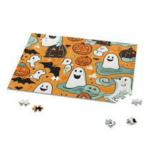 DistinctInk Jigsaw Puzzle with Flying Pumpkin Bats Design for Halloween