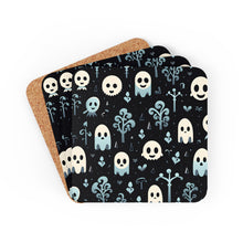 DistinctInk (Set of 4) Corkwood Coasters with Ghastly Skeletal ShadowsDesign for Halloween