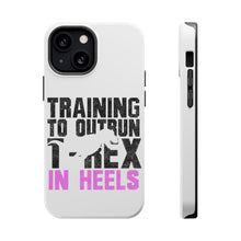 DistinctInk ToughCase for Apple iPhone, Compatible with MagSafe Charging - Training to Outrun T-Rex in Heels
