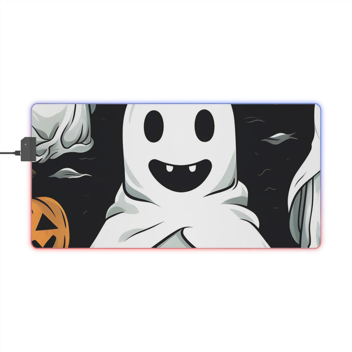 DistinctInk LED Gaming Mouse Pad with Skelepumpkin Ghostpattern Design for Halloween