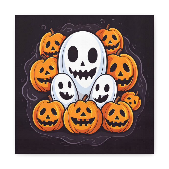 DistinctInk Canvas Wall Art with Skele-Pumpkin Ghost Pattern for Halloween