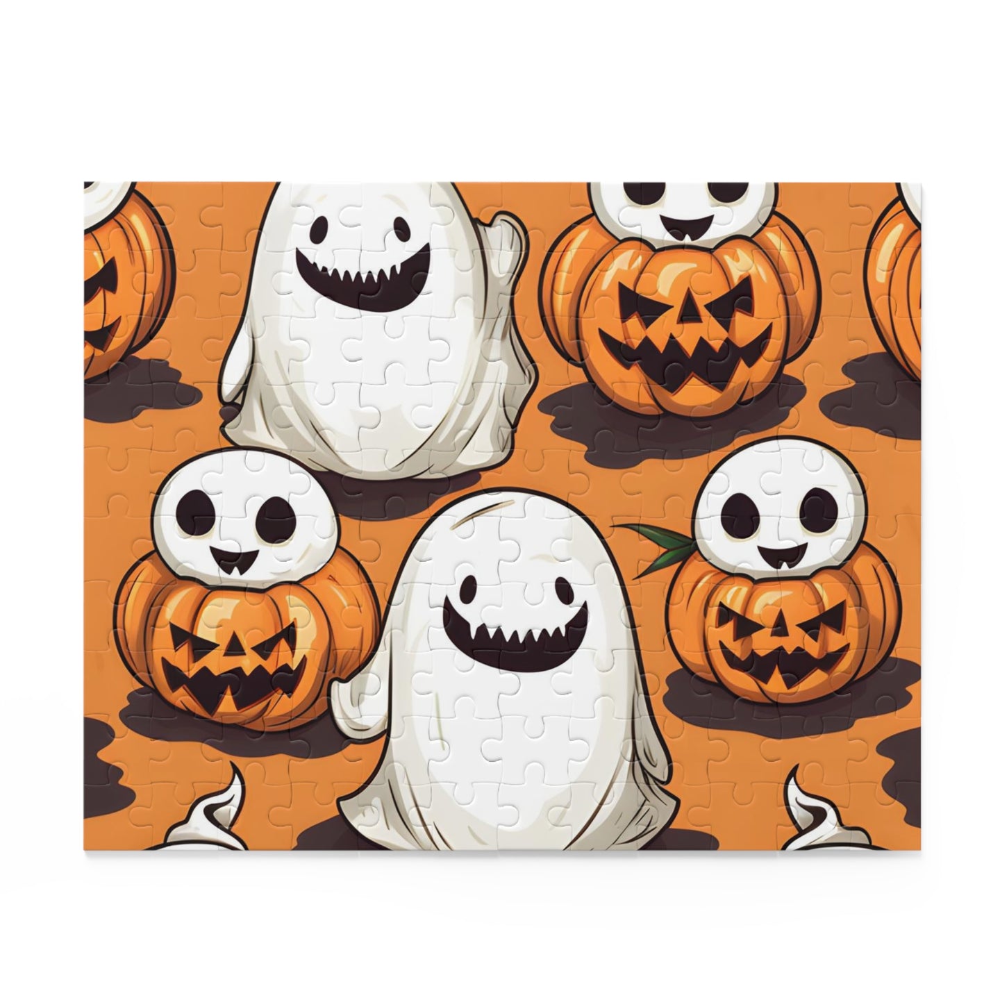 DistinctInk Jigsaw Puzzle with Skeletal Ghost in a Pumpkin Design for Halloween