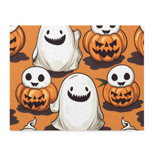 DistinctInk Jigsaw Puzzle with Skeletal Ghost in a Pumpkin Design for Halloween