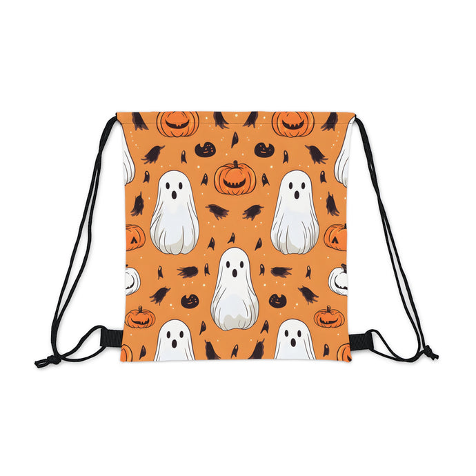 DistinctInk Drawstring Bag / Backpack with Ghost Skeleton Cartoon Pumpkin Design for Halloween