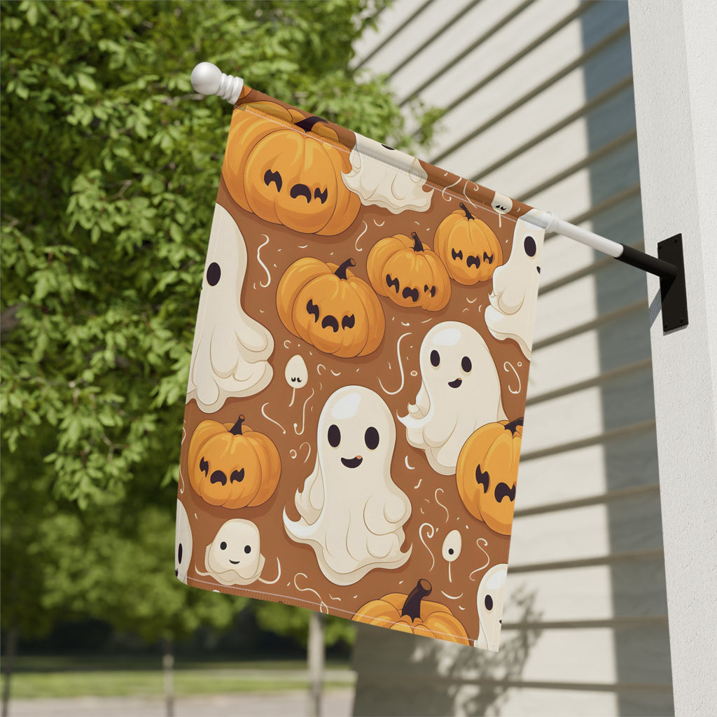 Garden & House Banner / Flag with Ghastly Skeleton Pumpkin Cartoon Design for Halloween, view 10