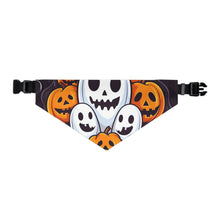 DistinctInk Adjustable Pet Banana Collar with Skele-Pumpkin Ghost Pattern Design for Halloween