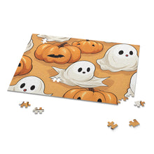 DistinctInk Jigsaw Puzzle with Ghostly Skeleton Pumpkin Patch Design for Halloween