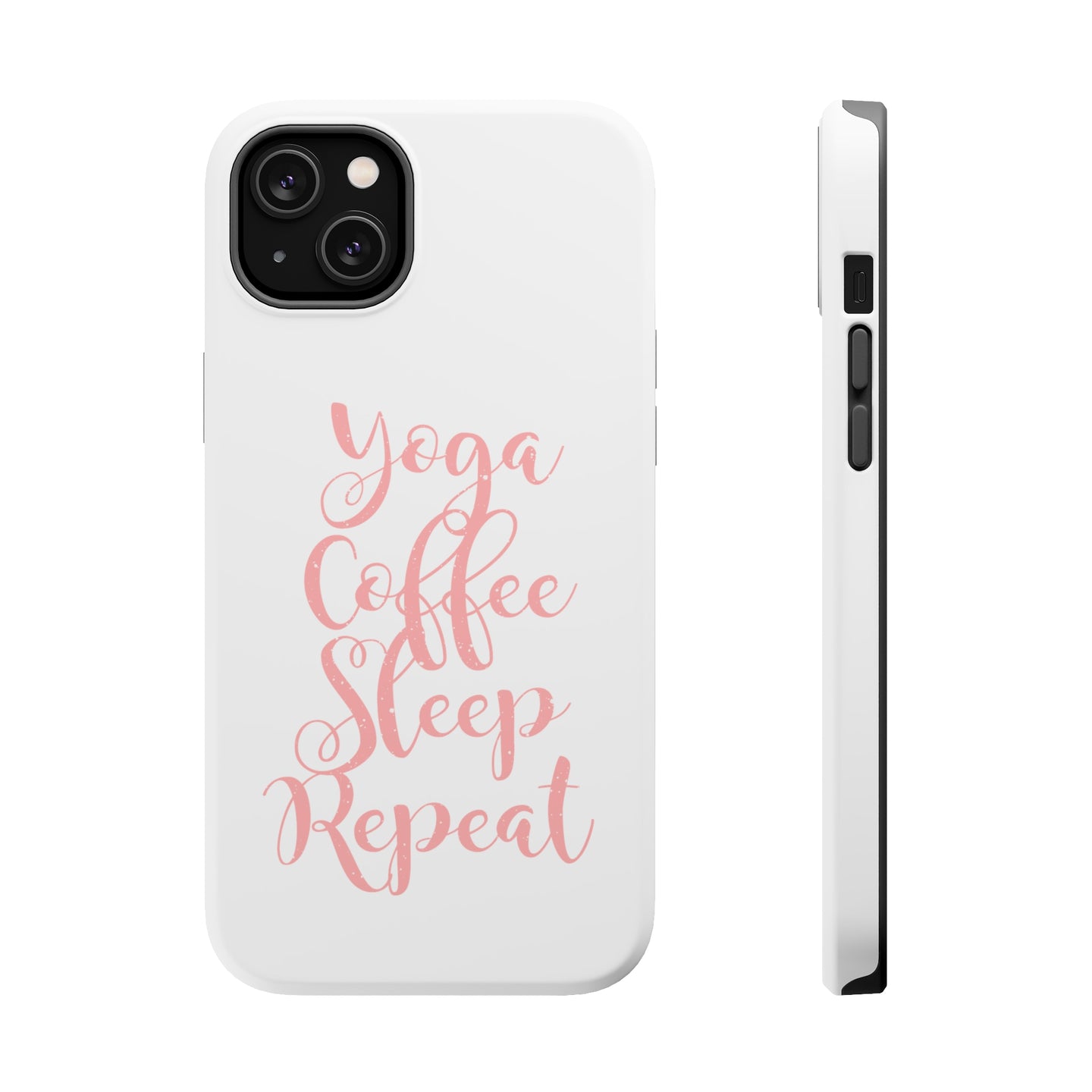 DistinctInk ToughCase for Apple iPhone, Compatible with MagSafe Charging - Yoga Coffee Sleep Repeat