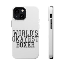 DistinctInk ToughCase for Apple iPhone, Compatible with MagSafe Charging - World's Okayest Boxer