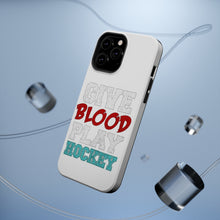 DistinctInk ToughCase for Apple iPhone, Compatible with MagSafe Charging - Give Blood Play Hockey