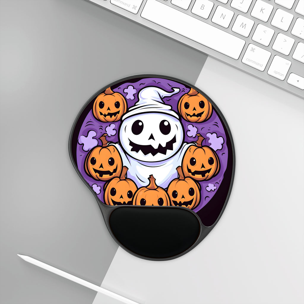 Mouse Pad with Wrist Rest with Ghost Skeleton Pumpkins Design for Halloween, view 3